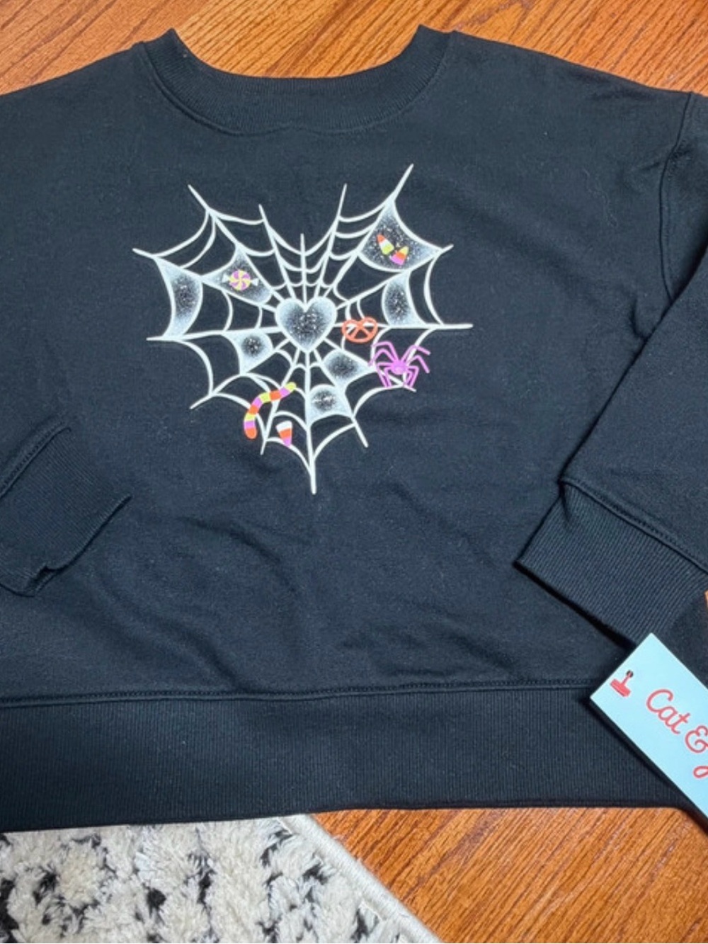 Cat & Jack Black Sweatshirt Spiderweb and Colorful Candy Accents